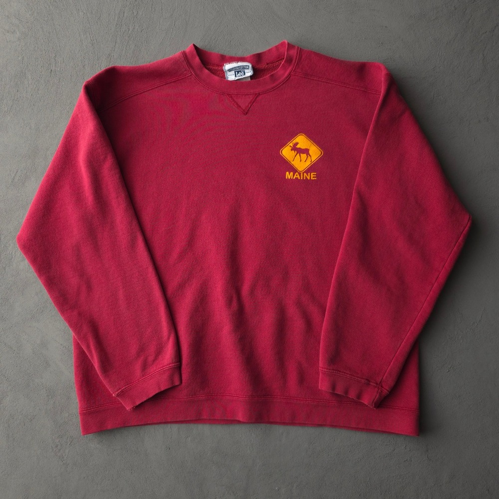 Vintage 90s Sweatshirt XL Red Maine Moose Graphic Pullover Lee